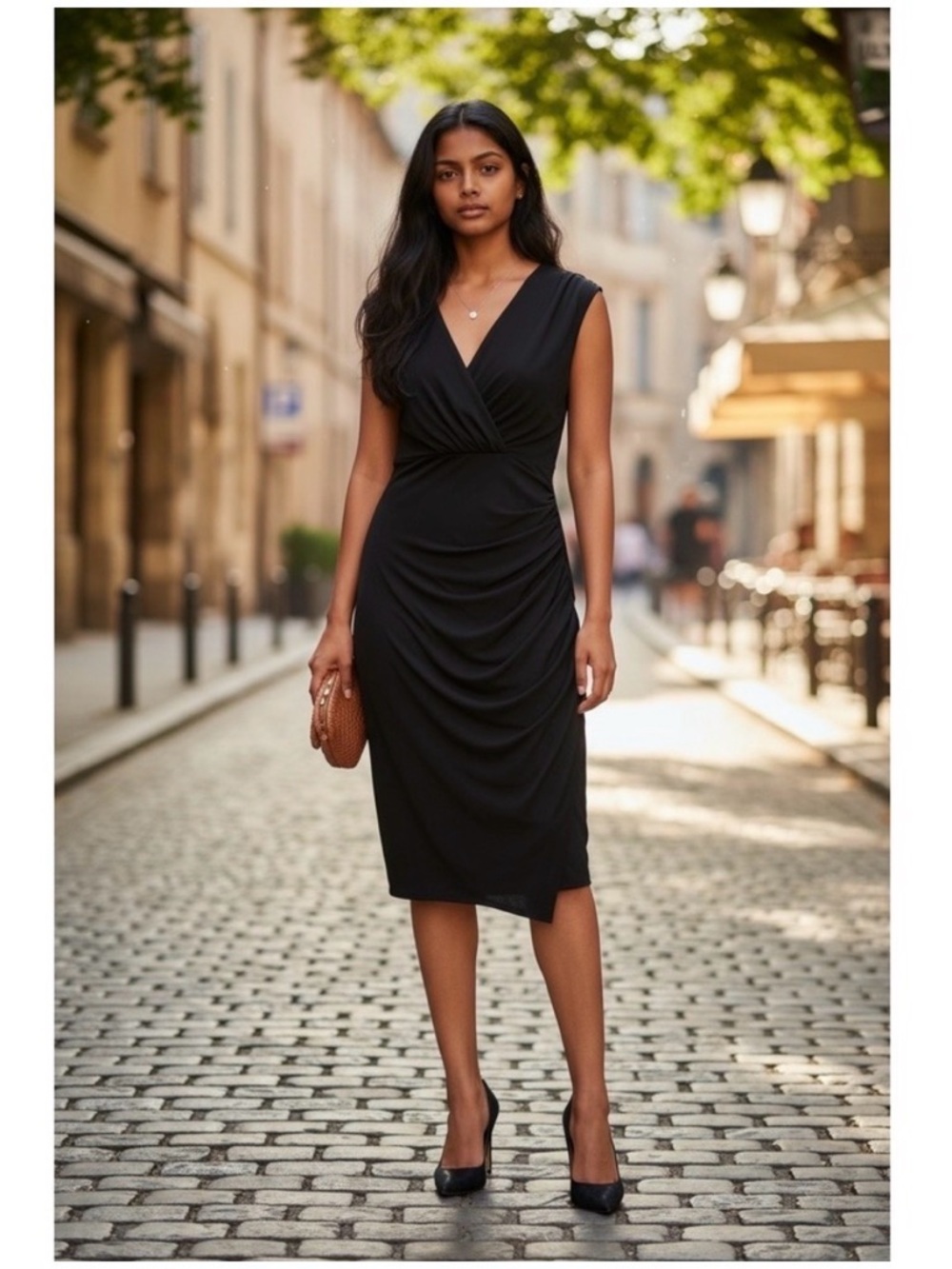 Lauren Ralph Lauren Classic Black Sheath Dress - Elegant V-Neck Size 6